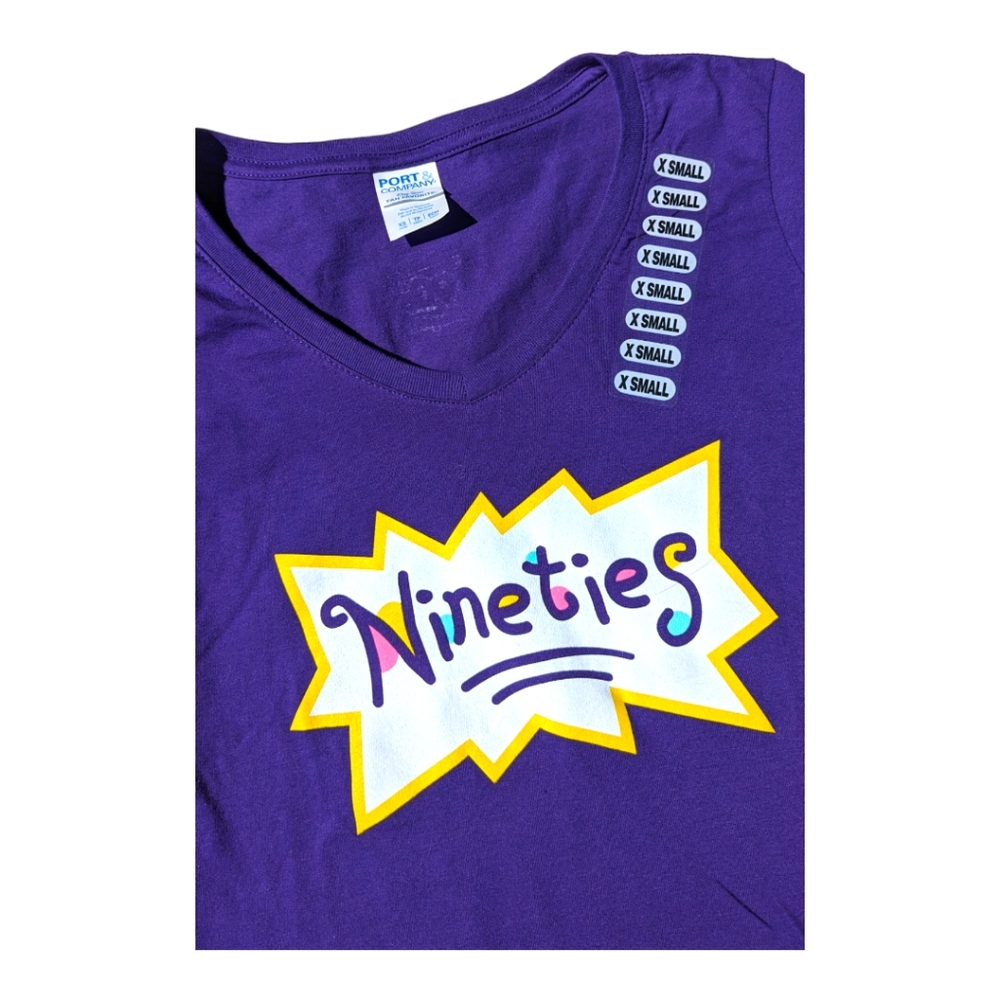 90's Experience Womans Nineties Rugrats "Baby's Gotta Do" VNECK Tee Purple - Picture 2 of 6